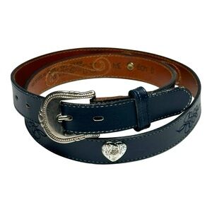 Nocona Belt Company Navy Blue Belt Leather Women's 34 Silver Hardware Hearts